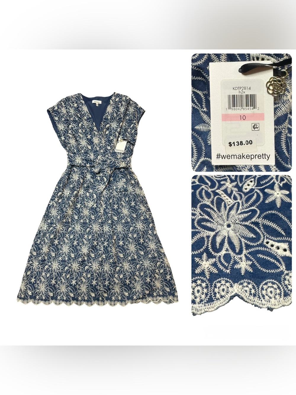 Kensie Navy Blue and White Floral Midi Dress